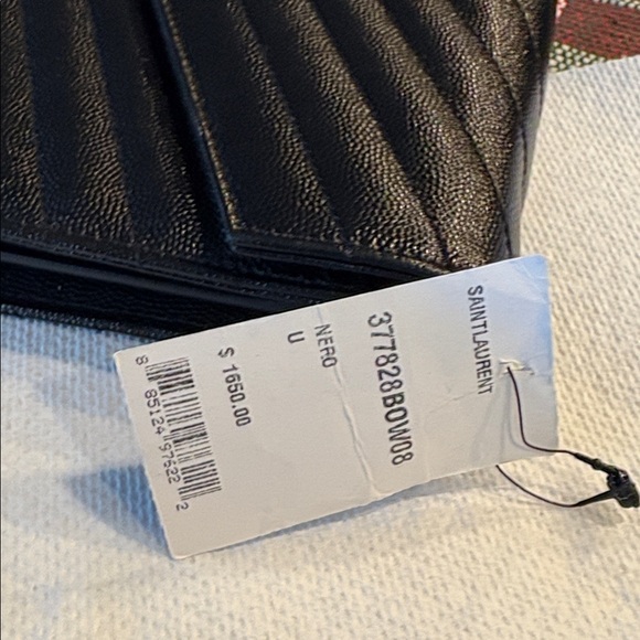 YSL Grain De Poudre Matelasse Chevron Monogram Monochrome Chain Wallet Black - Picture 8 of 13